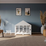 Modern Köpek Kulübesi Küçük Boy Kare Kapı Model, El Yapımı, Birinci Sınıf Ahşap, Hediye Mama Kabı