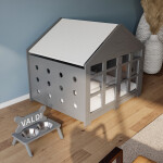 Modern Köpek Kulübesi Küçük Boy Kare Kapı Model, El Yapımı, Birinci Sınıf Ahşap, Hediye Mama Kabı