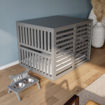 Modern Köpek Kulübesi Orta Boy Sürgülü Model, El Yapımı, Birinci Sınıf Ahşap, Hediye Mama Kabı