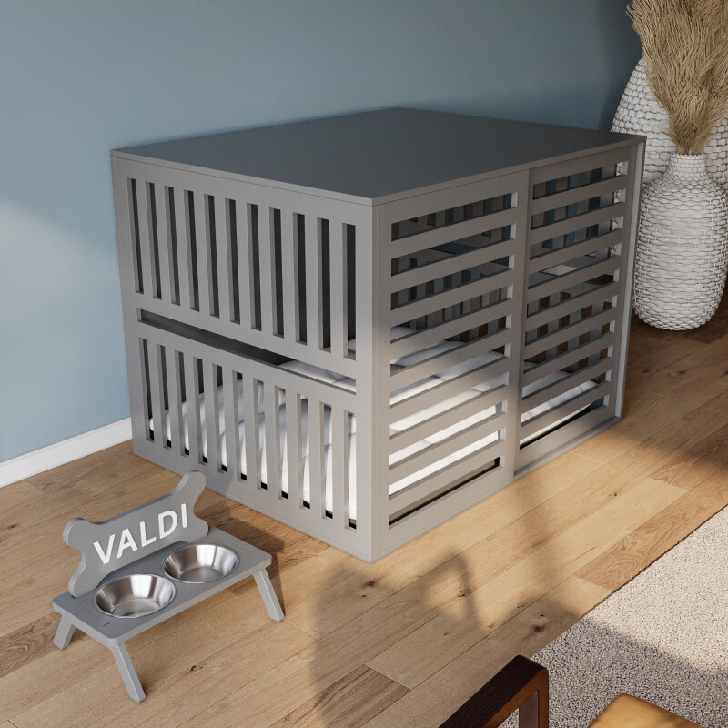 Modern Köpek Kulübesi Orta Boy Sürgülü Model, El Yapımı, Birinci Sınıf Ahşap, Hediye Mama Kabı