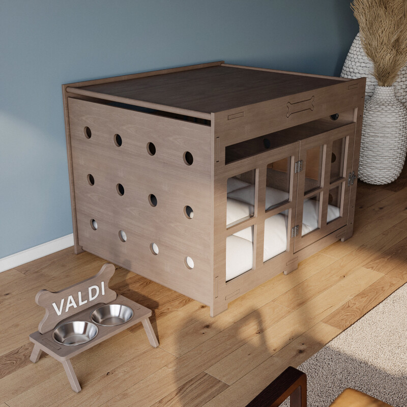 Modern Köpek Kulübesi Küçük Boy Şifonyer Model, El Yapımı, Birinci Sınıf Ahşap, Hediye Mama Kabı