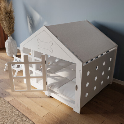 Modern Köpek Kulübesi Büyük Boy Kare Kapı Model, El Yapımı, Birinci Sınıf Ahşap, Hediye Mama Kabı