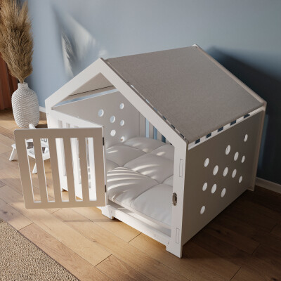 Modern Köpek Kulübesi Büyük Boy Kovboy Model, El Yapımı, Birinci Sınıf Ahşap, Hediye Mama Kabı