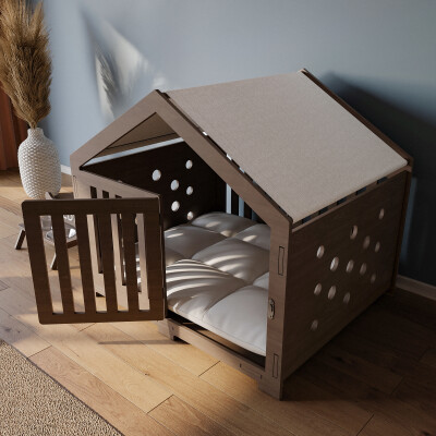 Modern Köpek Kulübesi Büyük Boy Kovboy Model, El Yapımı, Birinci Sınıf Ahşap, Hediye Mama Kabı