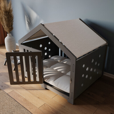 Modern Köpek Kulübesi Büyük Boy Kovboy Model, El Yapımı, Birinci Sınıf Ahşap, Hediye Mama Kabı