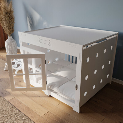 Modern Köpek Kulübesi Büyük Boy Şifonyer Model, El Yapımı, Birinci Sınıf Ahşap, Hediye Mama Kabı