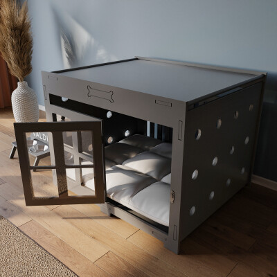 Modern Köpek Kulübesi Büyük Boy Şifonyer Model, El Yapımı, Birinci Sınıf Ahşap, Hediye Mama Kabı