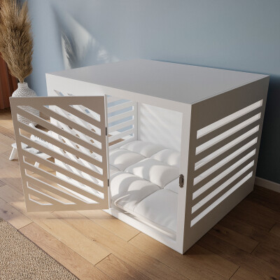 Modern Köpek Kulübesi Büyük Boy V Kapı Model, El Yapımı, Birinci Sınıf Ahşap, Hediye Mama Kabı