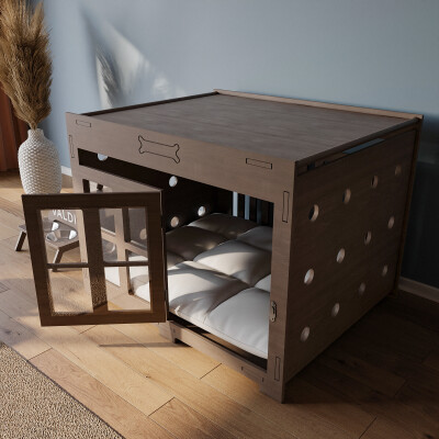 Modern Köpek Kulübesi Büyük Boy Şifonyer Model, El Yapımı, Birinci Sınıf Ahşap, Hediye Mama Kabı